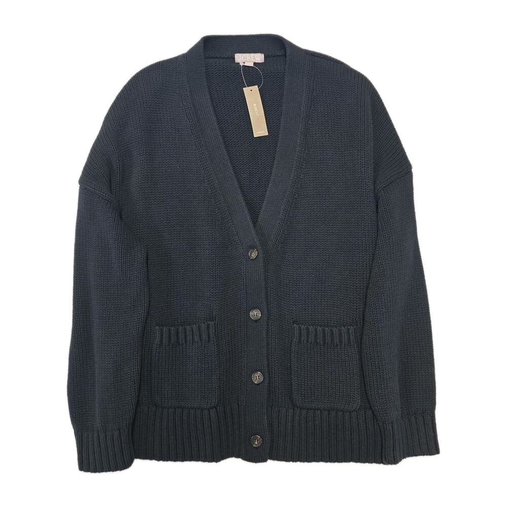 NWT J.Crew Heritage Cotton Relaxed Cardigan Sweater Black XXL Pockets Womens